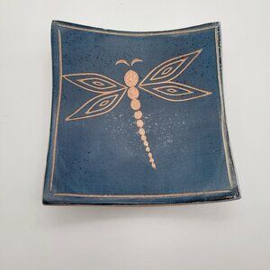 Dragonfly Trinket Dish, Ring Holder, Jewelry Tray,Soap Dish Pottery Signed